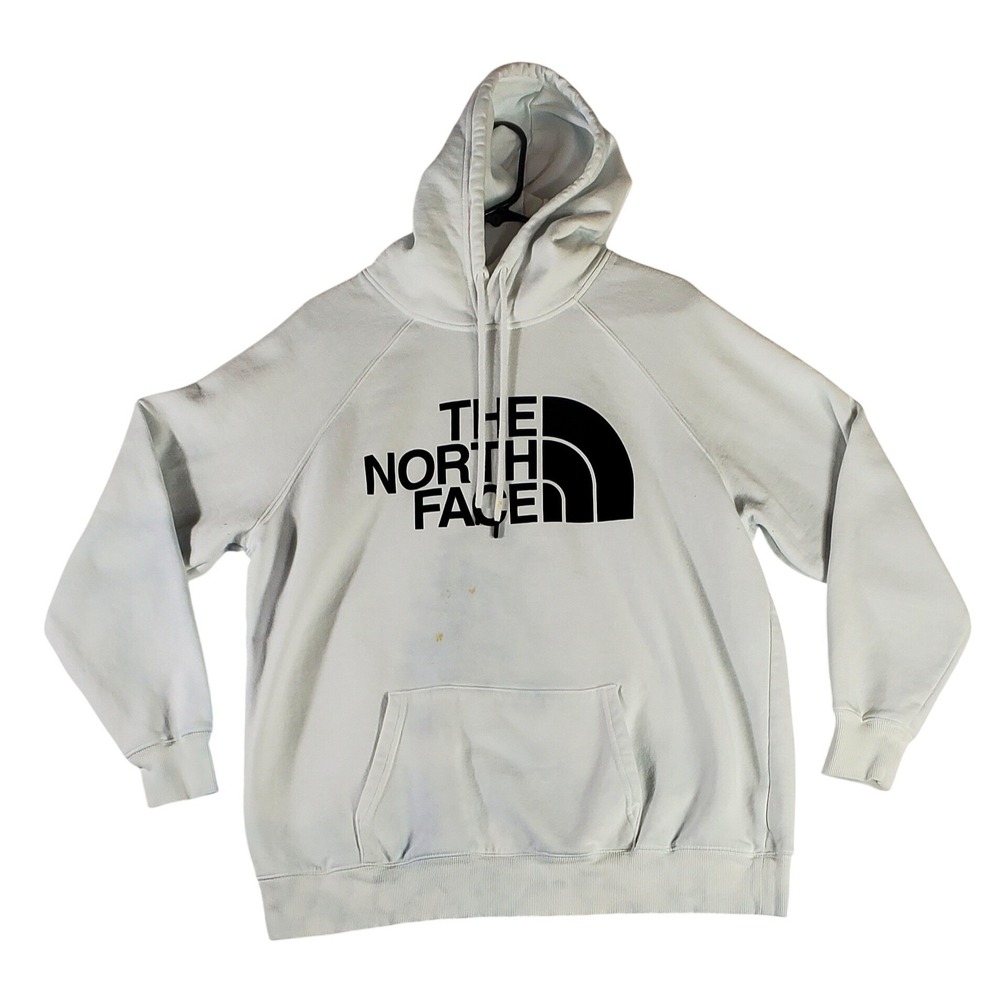 The North Face Womens 1X Pullover Hoodie White Logo Sweatshirt Raglan Sleeve - Picture 2 of 9
